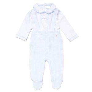 Baby boys blue velour dungaree 2-piece set for UK babies