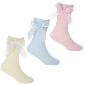 Pink knee-high socks with bow for UK babies