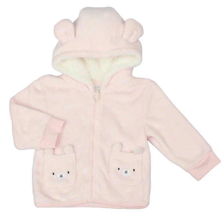 Baby girls pink bear hooded fleece jacket for UK babies