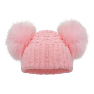 Baby girl checked hat with fluffy pompoms for UK babies