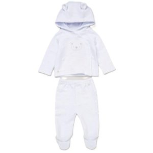 Baby newborn unisex white quilted jacket and trousers set for UK babies