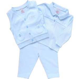 Baby boys blue ABC 3-piece jersey cardigan co-ord set for newborns UK