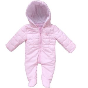 Girls pink scalloped padded snowsuit for UK little ones