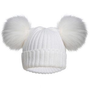 Ribbed hat with pompoms for babies new born to 24 months UK