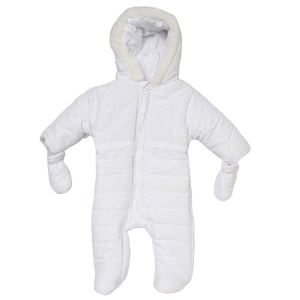 Baby white padded fur snowsuit with mittens for UK babies